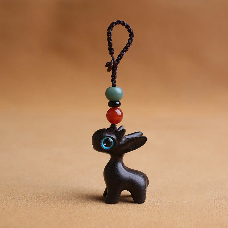 Buddha Stones Sandalwood Small Leaf Red Sandalwood Ebony Wood Green Sandalwood Lucky Mini Deer Carved Protection Key Chain Phone Hanging Decoration - Ebony Wood 40mm - Key Chain - image 20