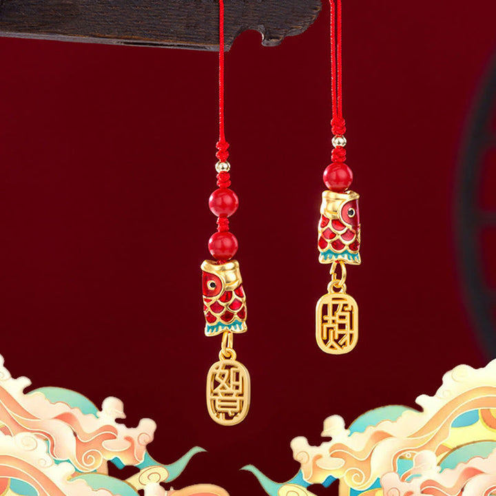Buddha Stones Koi Fish Cinnabar Attracting Wealth Wish Ruyi Charm Luck Phone Hanging Decoration - image 29