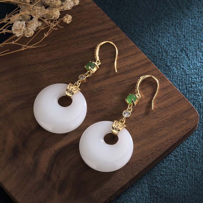 FengShui White Jade Blessing Drop Earrings - image 6