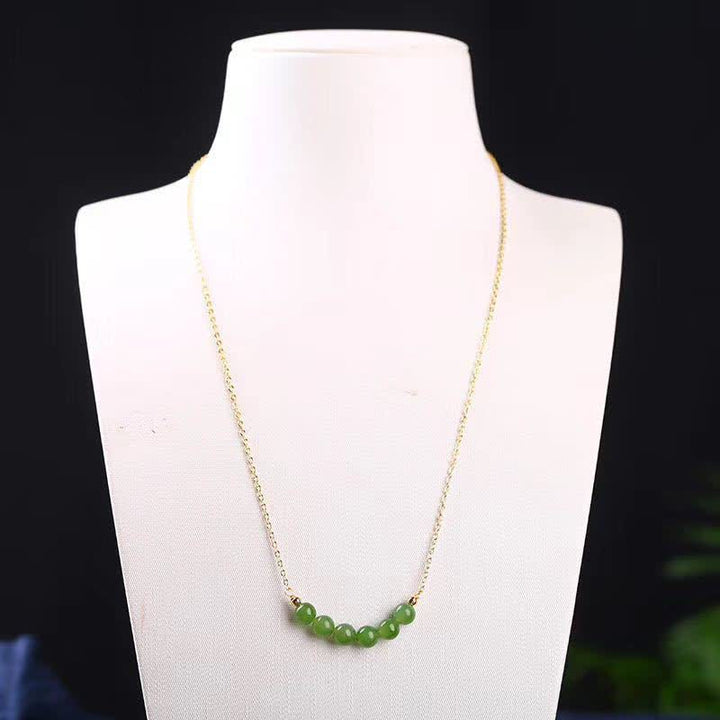 14k Gold Plated Hetian Cyan Jade Beaded Luck Necklace Pendant - image 6