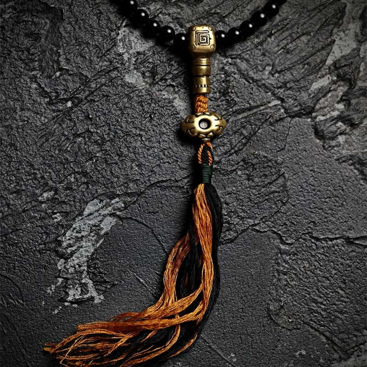 Buddha Stones Tibetan 108 Mala Beads Black Onyx Tiger Eye Beads Nine Palaces Bagua Protection Bracelet - image 1