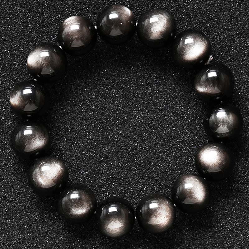Buddha Stones Natural Silver Sheen Obsidian Soothing Protection Bracelet - image 12