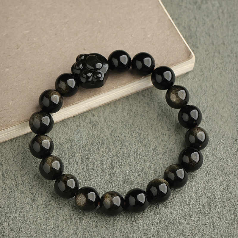 Buddha Stones Gold Sheen Obsidian Silver Sheen Obsidian Lovely Paw Lucky Cat Protection Bracelet - Gold Sheen Obsidian - Cat Claw - 10mm - image 25