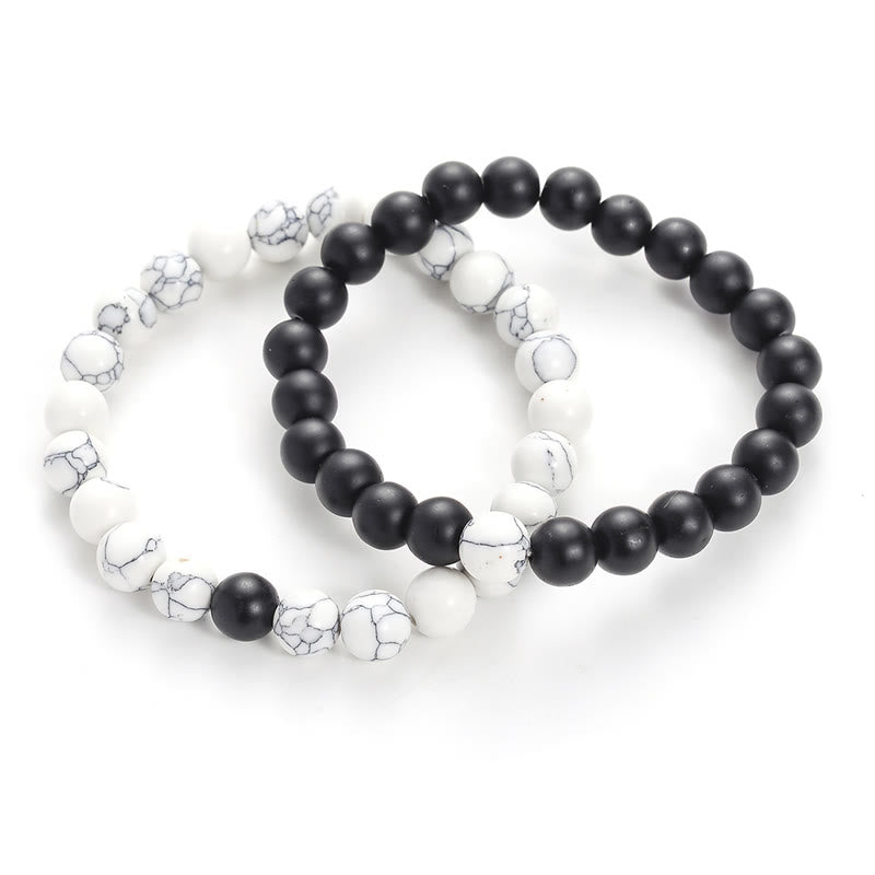 Buddha Stones 2pcs Natural Frosted Stone White Turquoise Bead Couple Bracelet - image 1