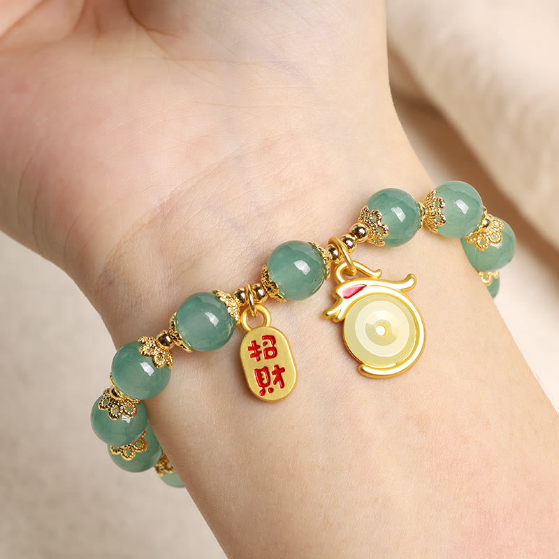 Buddha Stones Year of the Dragon Red Agate Green Aventurine Peace Buckle Fu Character Lucky Fortune Bracelet - image 6