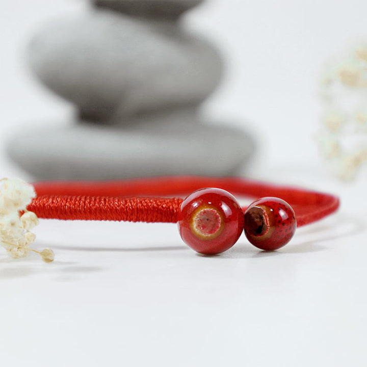 Buddha Stones FengShui Lucky Red String Ceramic Bracelet - image 3