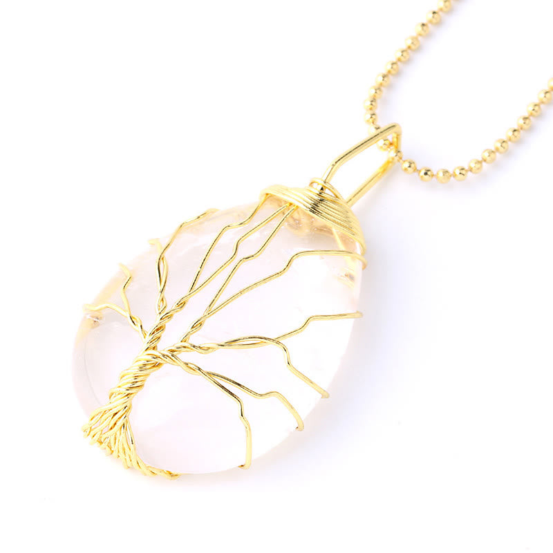 Buddha Stones Natural Quartz Crystal Tree Of Life Healing Energy Necklace Pendant - White Crystal Gold Tree - image 32