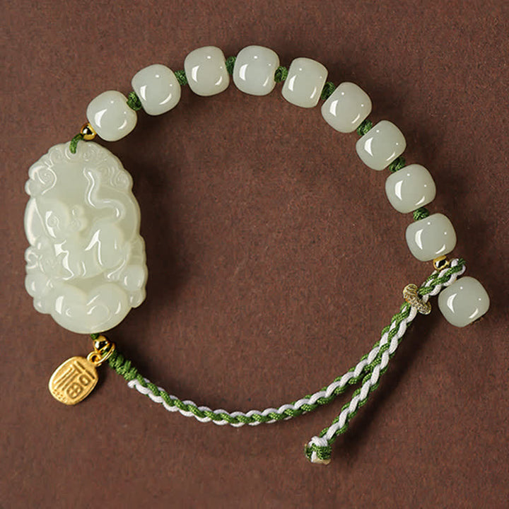 Buddha Stones 925 Sterling Silver Chinese Zodiac Hetian Jade Happiness Luck String Bracelet - Rat - image 8