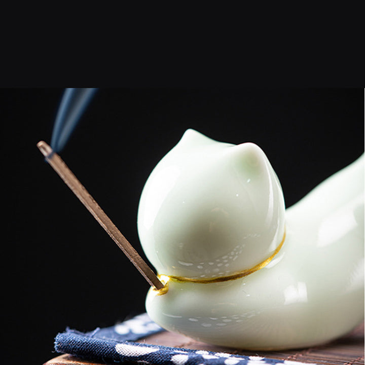 Lovely Cat Panda Ceramic Blessing Incense Burner Decoration - image 11
