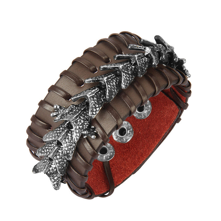 Buddha Stones Dragon Leather Protection Weave Bracelet - Brown - image 0