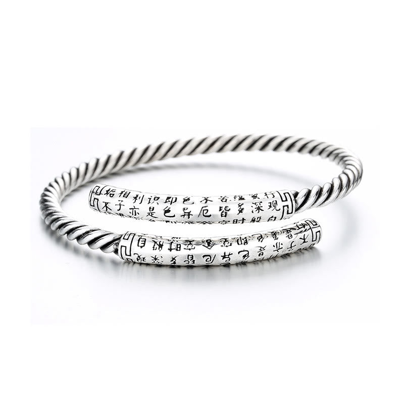 Buddha Stones Retro Heart Sutra Twisted Design Pattern Balance Bracelet Bangle - image 5