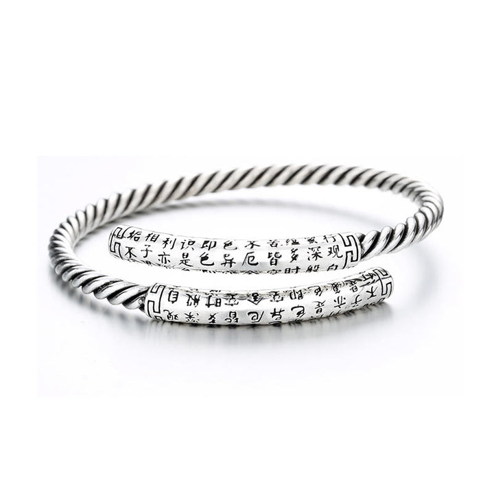 Buddha Stones Retro Heart Sutra Twisted Design Pattern Balance Bracelet Bangle - image 5