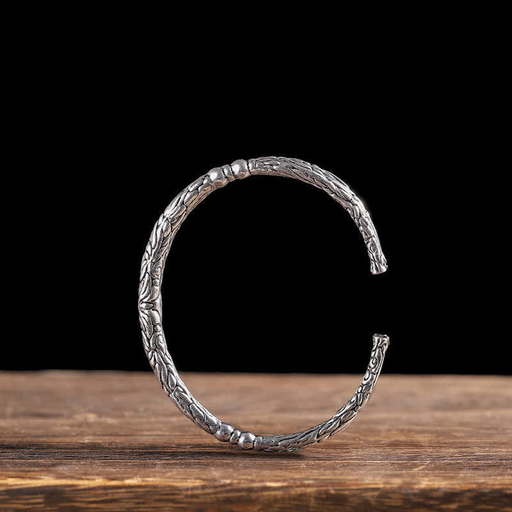 Buddha Stones Flower Dragon Pattern Engraved Balance Cuff Bracelet Bangle - image 1