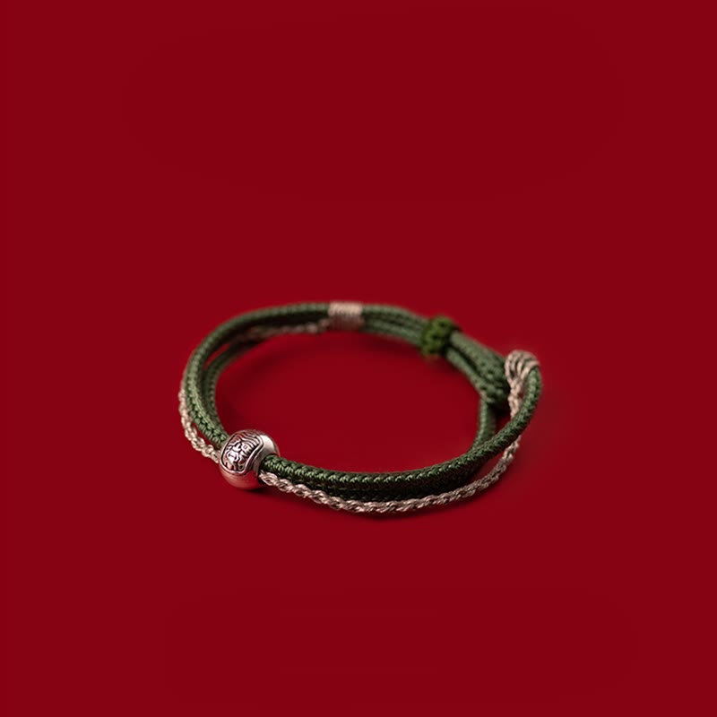 Buddha Stones 925 Sterling Silver Tibetan Zakiram Goddess of Wealth Luck Rope Bracelet - Green Beige Rope(Wrist Circumference 15-18cm) - image 12