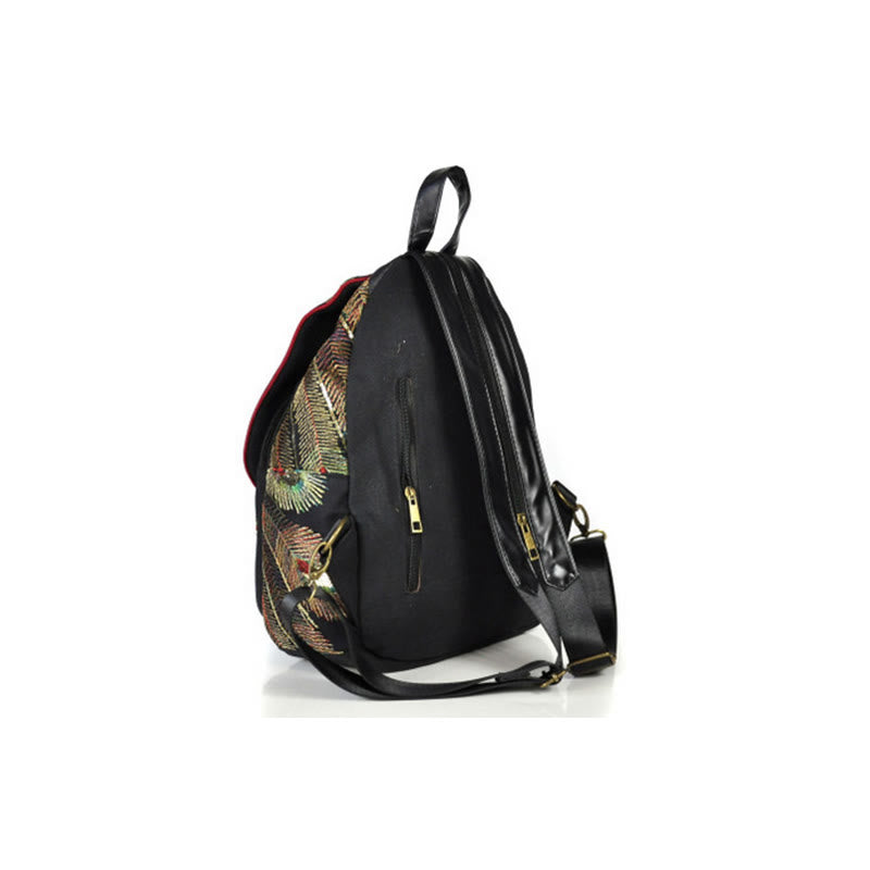 Buddha Stones Peacock Embroidery Canvas Tassel Backpack - image 11