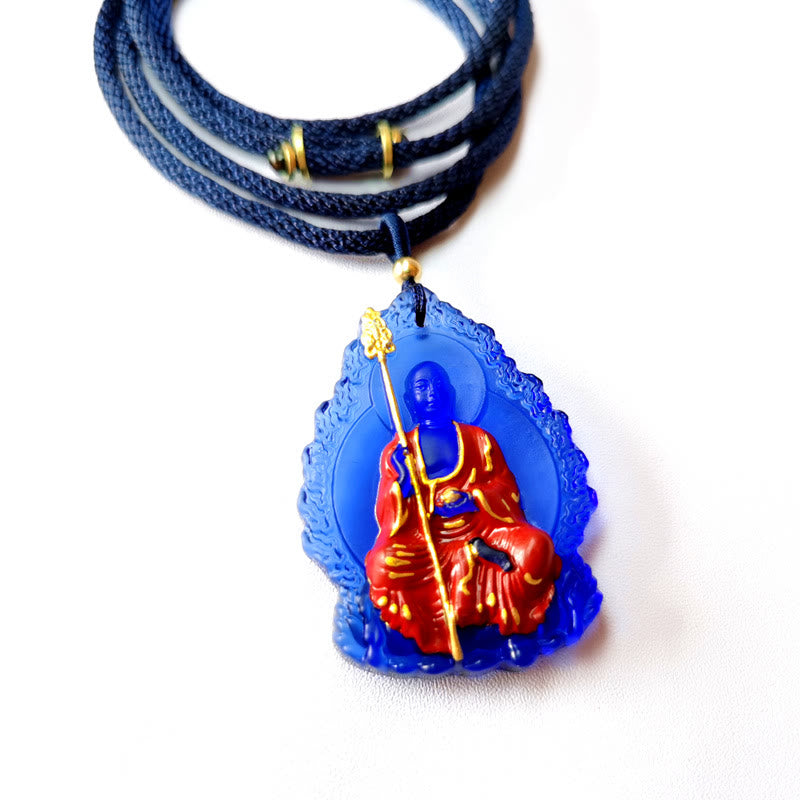 Buddha Stones Ksitigarbha Buddha Liuli Crystal Compassion Amulet Necklace Pendant - Blue Sitting Ksitigarbha - image 9