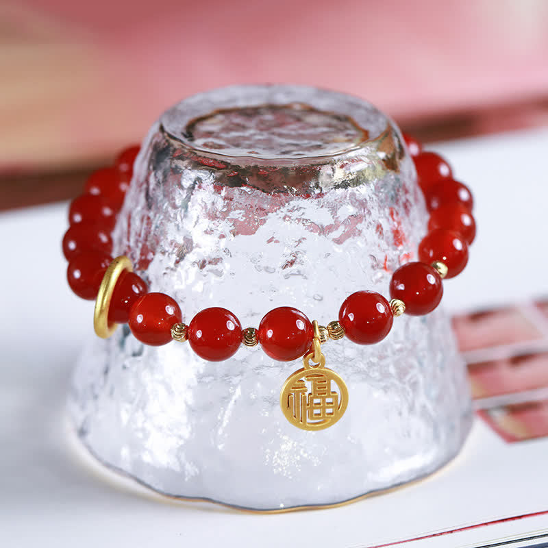 Buddha Stones Natural Red Agate Blessing Letter Confidence Bracelet - image 1