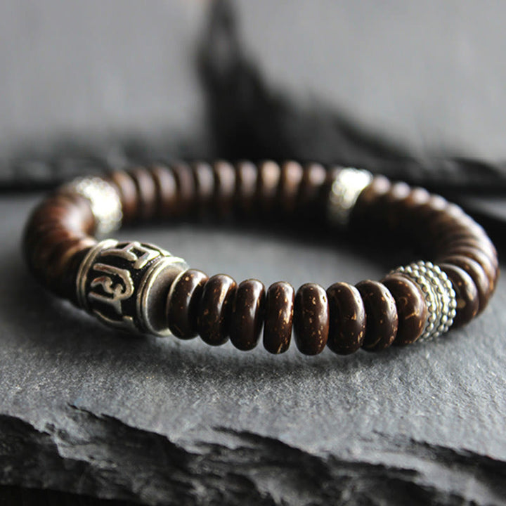 Buddha Stones Natural Tibetan Coconut Shell Om Mani Padme Hum Positive Bracelet - image 2