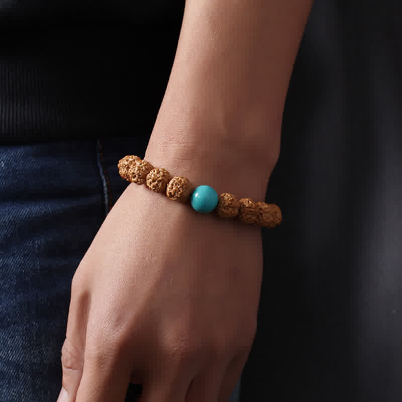 Buddha Stones Tibet Rudraksha Bodhi Seed Dzi Bead Amber Turquoise Wealth Bracelet - image 7