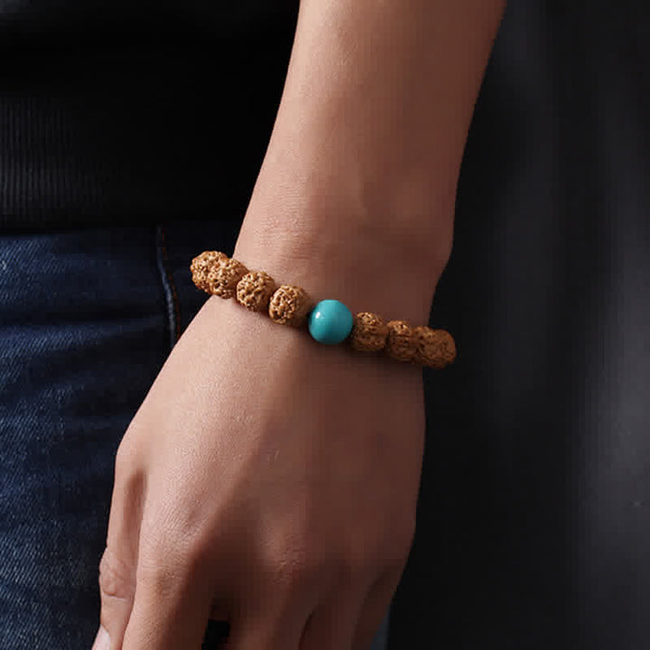 Buddha Stones Tibet Rudraksha Bodhi Seed Dzi Bead Amber Turquoise Wealth Bracelet - image 7