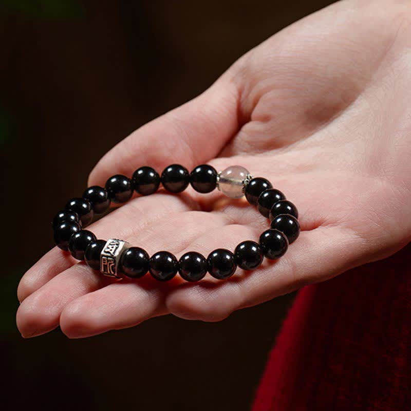 Buddha Stones Chinese Zodiac Natal Buddha 925 Sterling Silver Black Obsidian Moonstone Strength Bracelet - image 3