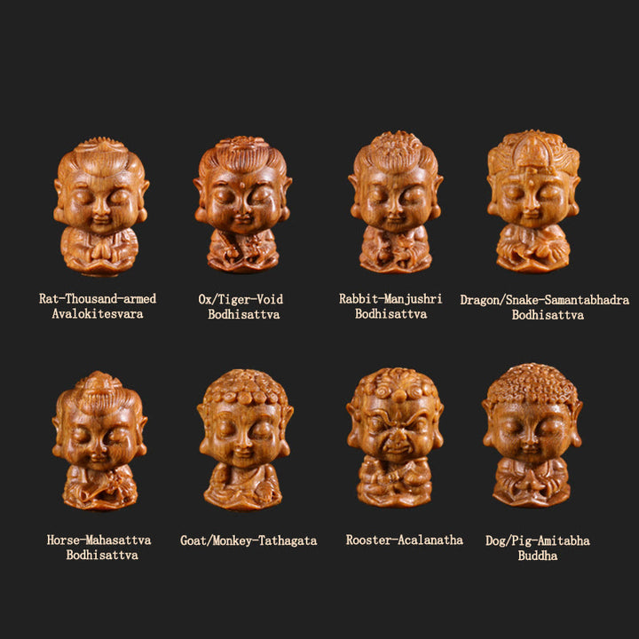 Buddha Stones Chinese Zodiac Natal Buddha Green Sandalwood Lotus Engraved Positive Home Decoration - image 3