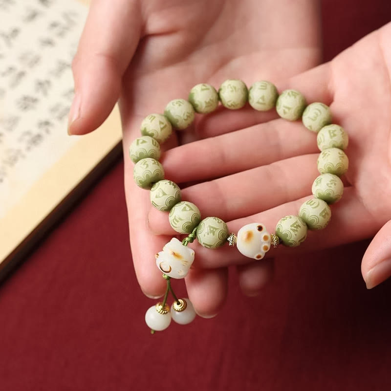 Buddha Stones Green Bodhi Seed Cat Paw Om Mani Padme Hum Engraved Wisdom Bracelet - image 7