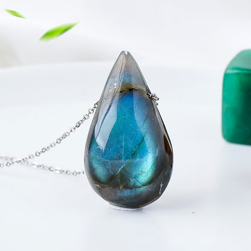 Buddha Stones Labradorite Water Drop Support Healing Necklace Pendant - image 1