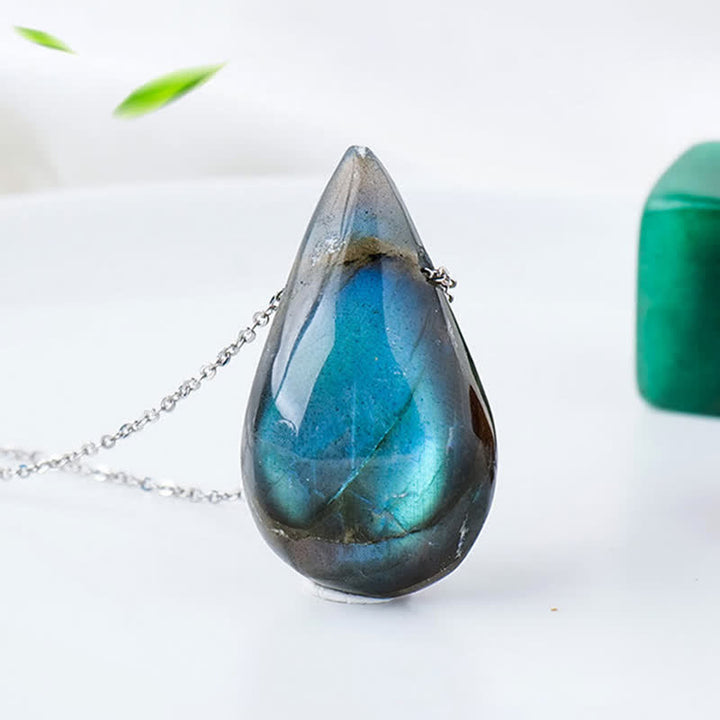 Buddha Stones Labradorite Water Drop Support Healing Necklace Pendant - image 1