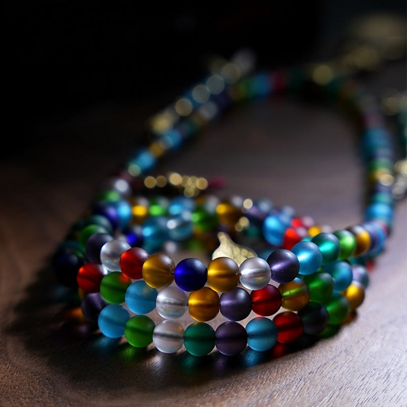 Buddha Stones Tibetan 108 Mala Beads Multicolored Liuli Glass Bead Chinese Zodiac Nine Palaces Eight Diagrams Charm Bracelet - image 1