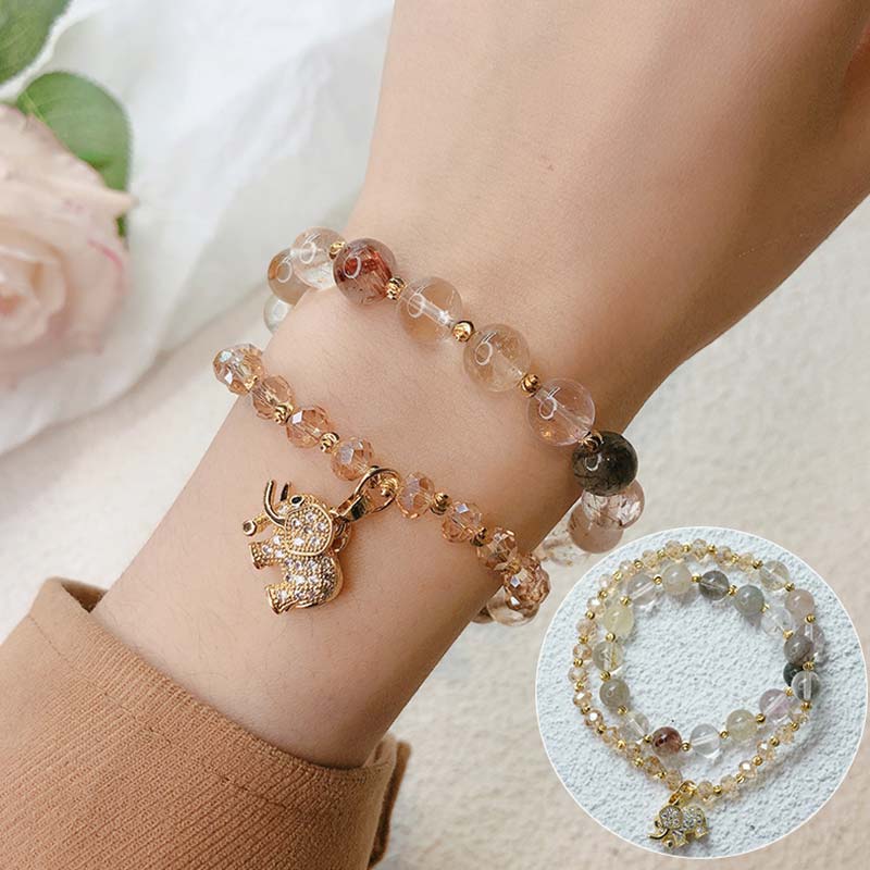 Buddha Stones Rose Quartz Elephant Healing Energy Charm Bracelet - image 10
