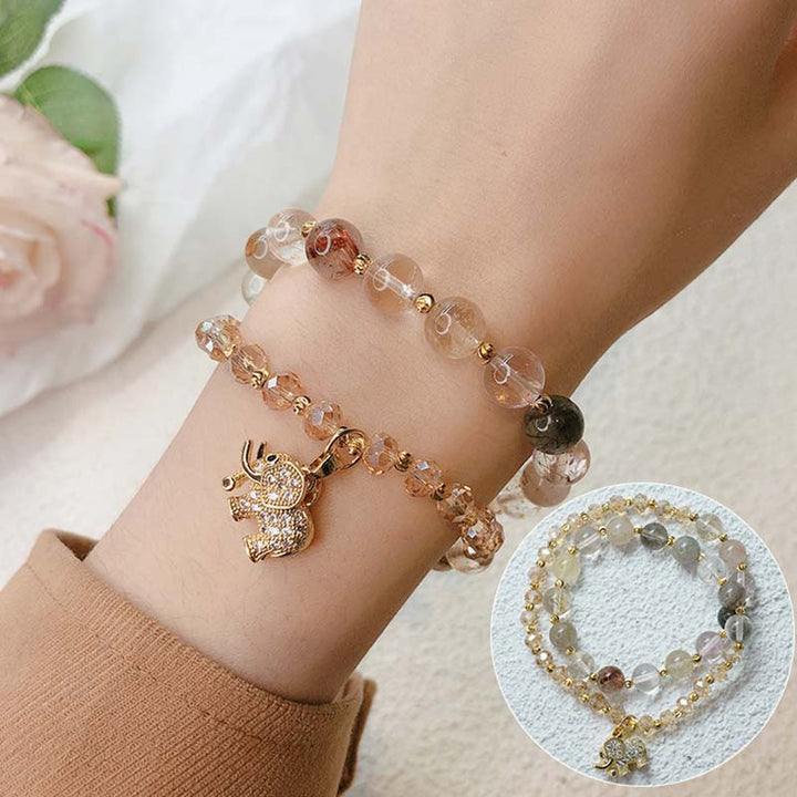 Buddha Stones Rose Quartz Elephant Healing Energy Charm Bracelet - image 10