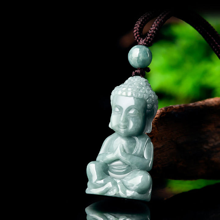 Buddha Stones Natural Jade Meditation Buddha Amulet Serenity Necklace Pendant - image 3