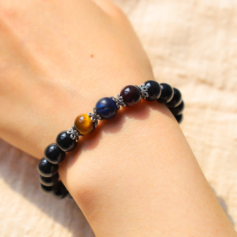 Natural Black Obsidian Tricolor Tiger Eye Strength Bracelet - image 4
