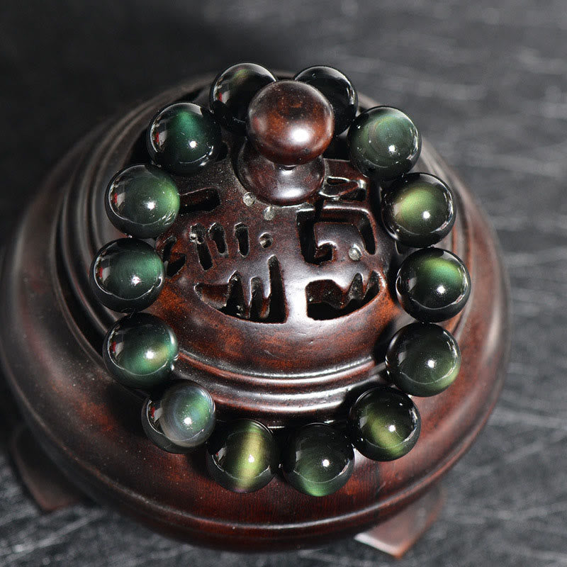 Buddha Stones Natural Green Eye Obsidian Wealth Bracelet - image 2