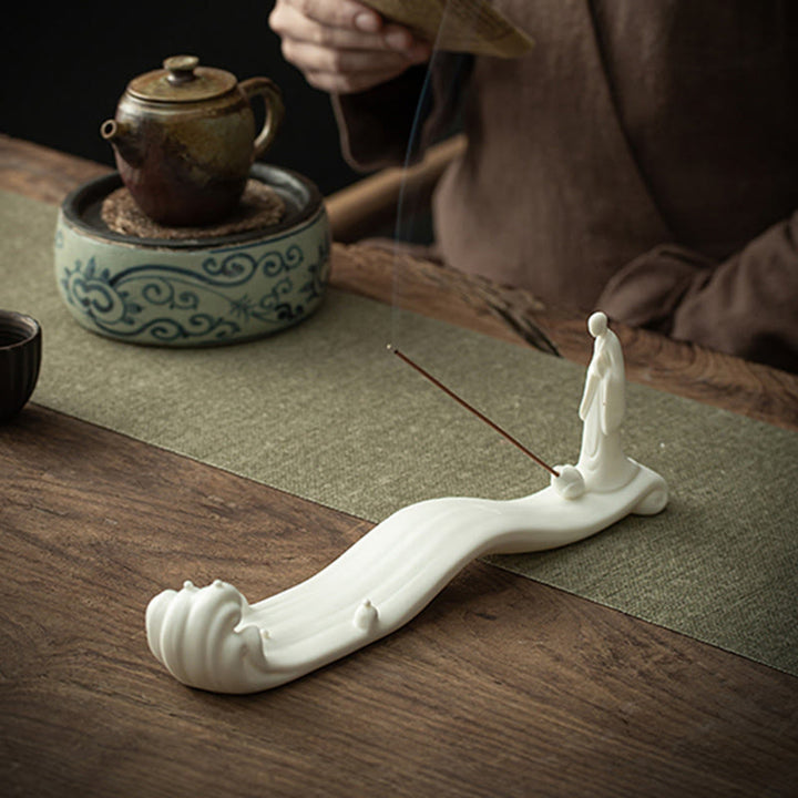 Buddha Monk Ceramic Sea Wave Mountain Blessing Incense Burner Decoration - image 7