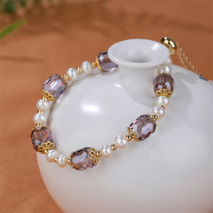 Buddha Stones Natural Amethyst Pearl Peace Healing Chain Bracelet - image 3