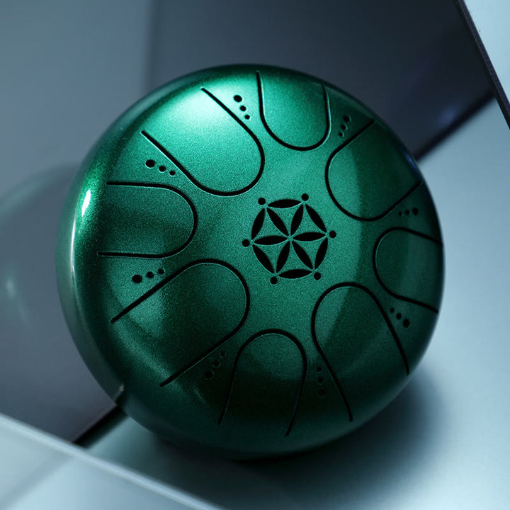 Buddha Stones Steel Tongue Drum Sound Healing Meditation Yoga Drum Kit 8 Note 5 Inch With Carry Bag - Green - image 1