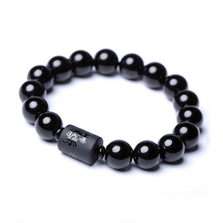 Buddha Stones Soul Cleansing Black Obsidian Phoenix Dragon Bracelet - Dragon - 0.47 in (12 mm) - image 0