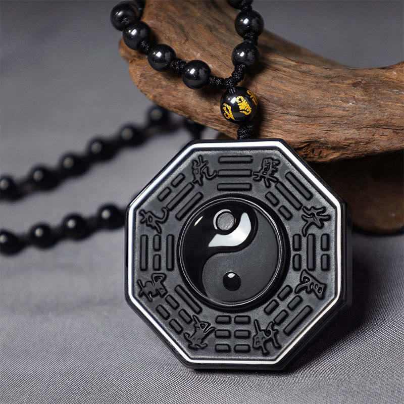 Buddha Stones Black Obsidian Stone Yin Yang Pendant Necklace - image 1