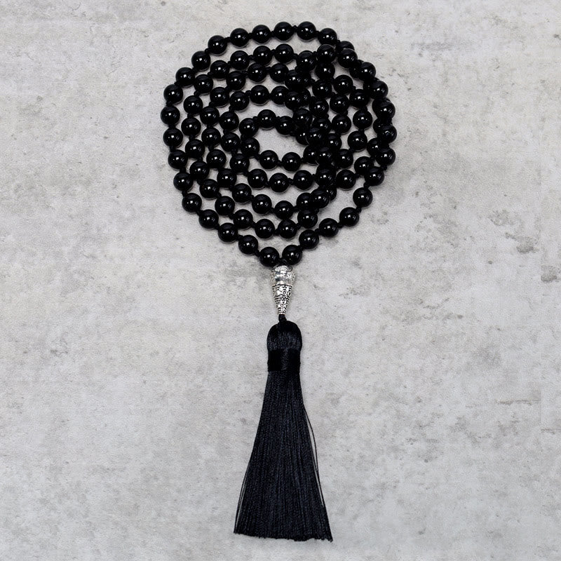 Buddha Stones 108 Mala Black Onyx Beads Yoga Meditation Prayer Beads Necklace - image 0