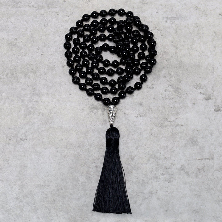 Buddha Stones 108 Mala Black Onyx Beads Yoga Meditation Prayer Beads Necklace - image 0