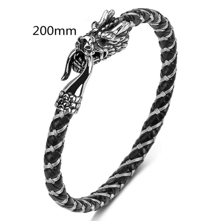 Buddha Stones Dragon Titanium Steel Protection Luck Bracelet - Silver&Black - 200mm - image 27