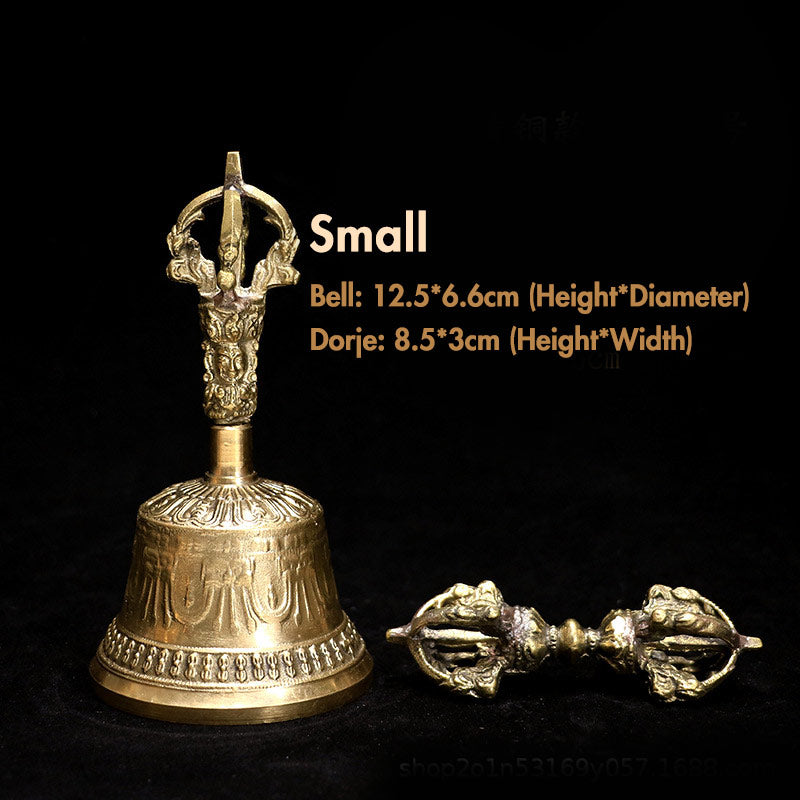 Buddha Stones Tibetan Meditation Bell and Vajra Dorje Copper Decoration Set - Gold - Small - image 13