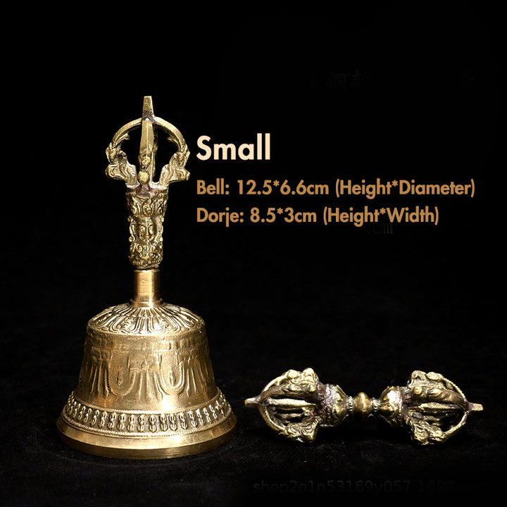 Buddha Stones Tibetan Meditation Bell and Vajra Dorje Copper Decoration Set - Gold - Small - image 13