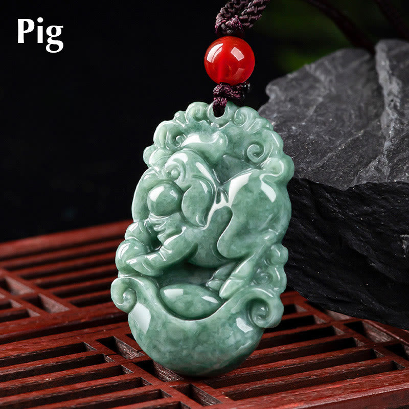 Buddha Stones Natural Jade 12 Chinese Zodiac Prosperity Necklace Pendant - Pig - image 24
