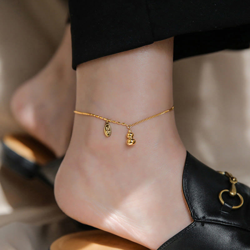 Buddha Stones 18k Gold Plated Copper Lucky Gourd Design Wealth Buckle Anklet - image 13
