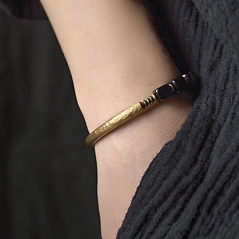 Buddha Stones Black Obsidian Crystal Copper Strength Couple Bracelet - image 9