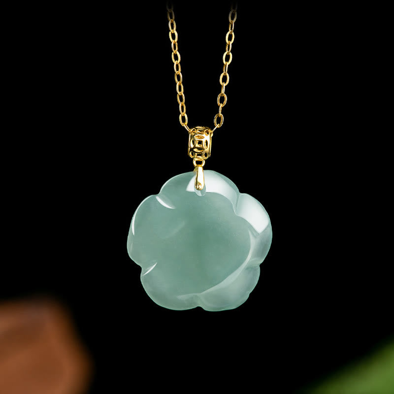 Buddha Stones Natural Jade Rose Luck Necklace Titanium Steel Chain Pendant - image 6