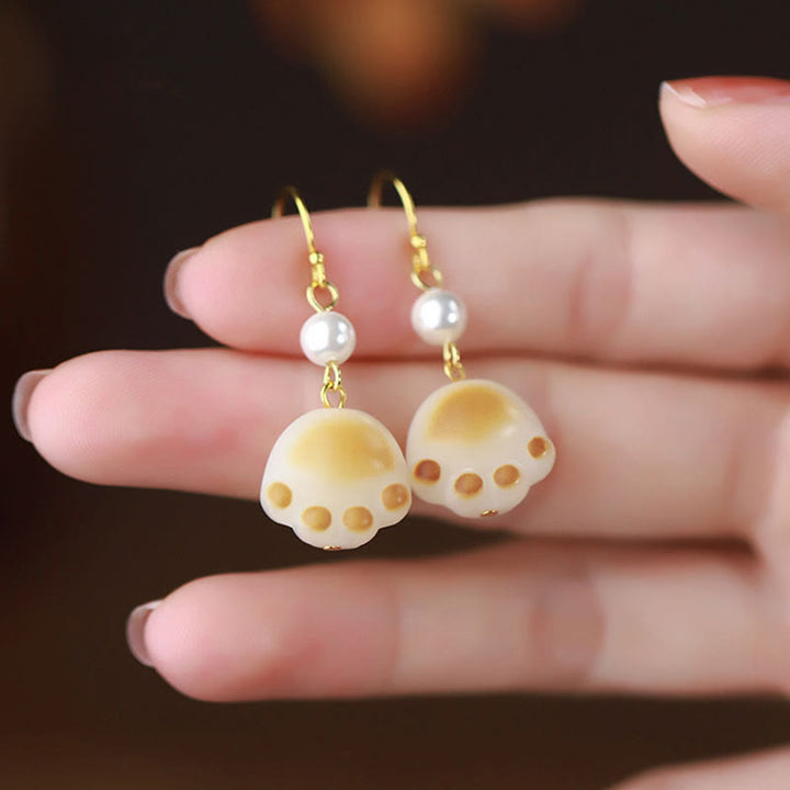 Buddha Stones Bodhi Seed Lovely Cat Paw Claw Peace Dangle Drop Earrings - image 3